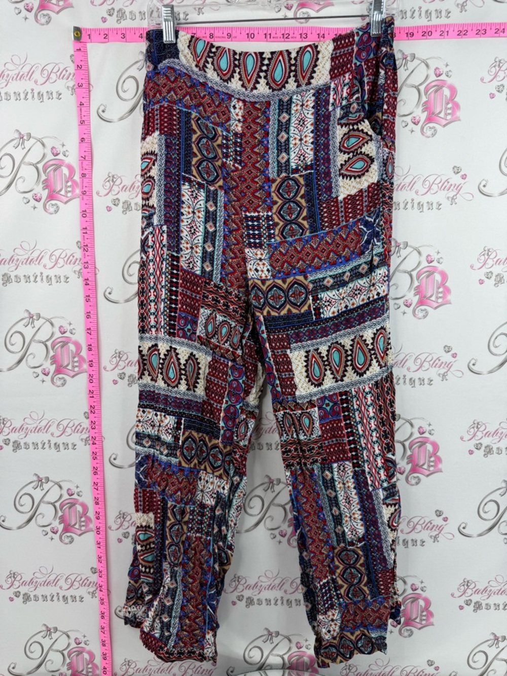 Papillion Joggers Elastic-Waist with Bohemian Patchwork Multicolor vintage